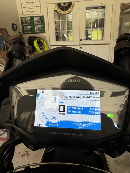 The V85 TT dash back home, still reading steady pressures